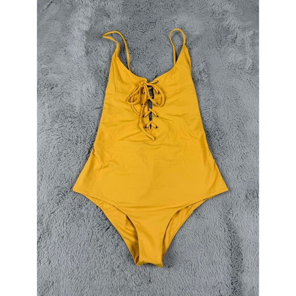 Anthropologie Tavik Monahan One Piece Swimsuit Sunflower Lace‎ Up Women's Large - Picture 2 of 8